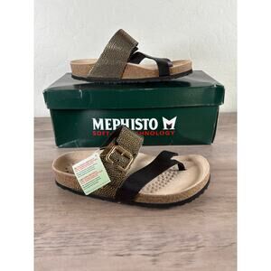 Mephisto Madalyn Leather Black Toe Loop Slip on Sandals Women's Size 7 NIB